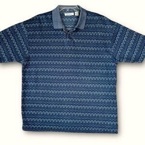 Robert Stock Vintage Short Sleeve Cotton Knit Polo Shirt Men Size L Zigzag Blue